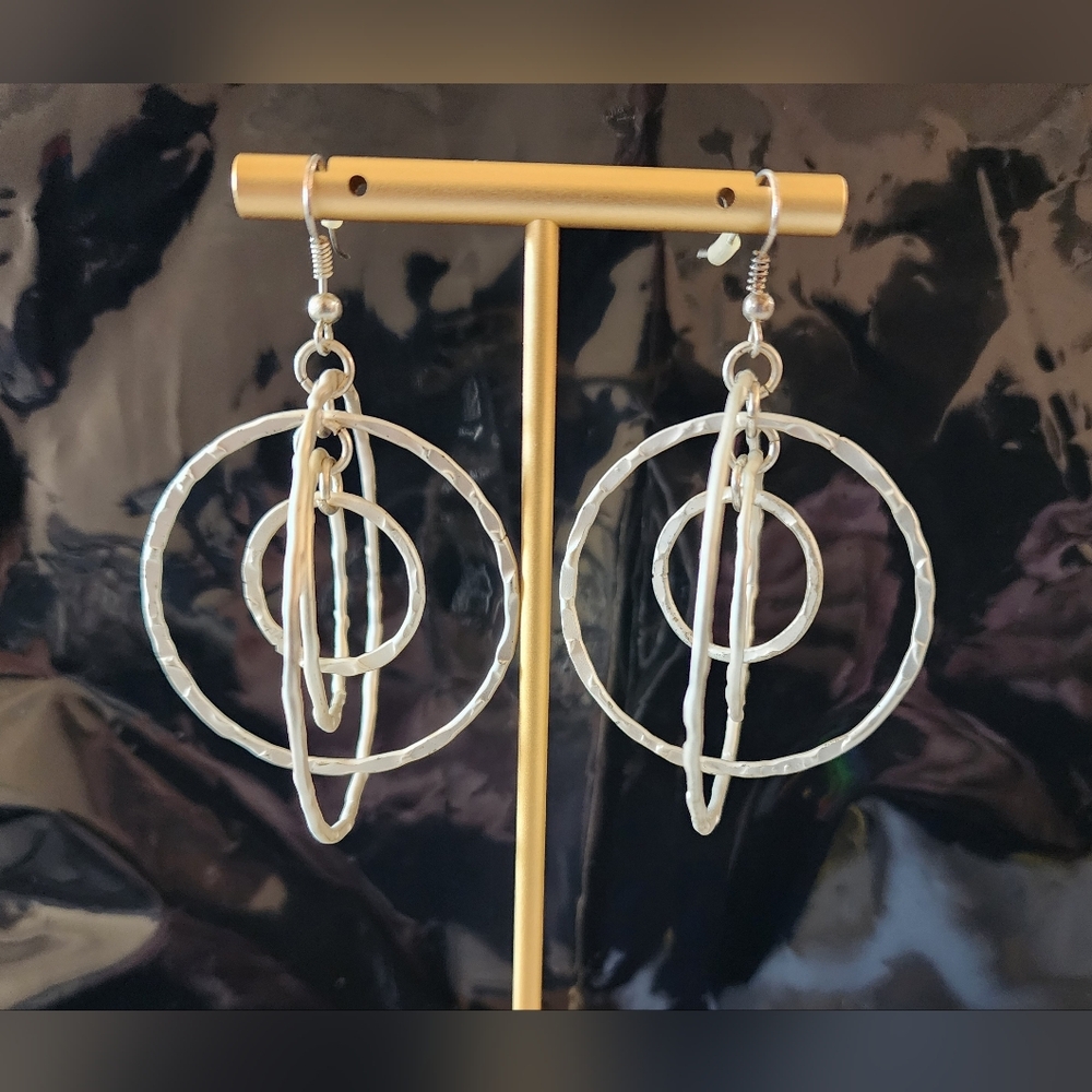 Silver Hoop Textured Hoop Earrings - Each Earring Contains 4 Hoops